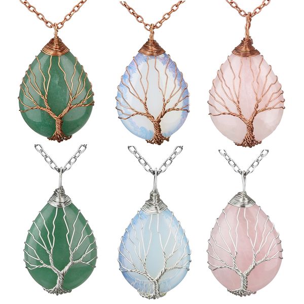 natural quartz opal stone pendants handmade rose gold color handmade tree of life wrapped drop shaped crystal pendant necklace, Silver
natural quartz opal stone pendants handmade rose gold color handmade tree of life wrapped drop shaped crystal pendant necklace, Silver