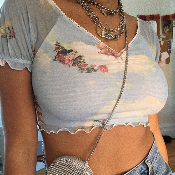 blackday see through crop women ruffles short sleeve fishnet v neck angel cupid print lace up camisole female loose casual t-shirts, White
blackday see through crop women ruffles short sleeve fishnet v neck angel cupid print lace up camisole female loose casual t-shirts, White