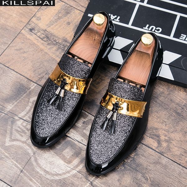 killspai 2020 new men flat black golden formal patchwork shoe pu leather casual men shoes for man dress shoes
killspai 2020 new men flat black golden formal patchwork shoe pu leather casual men shoes for man dress shoes