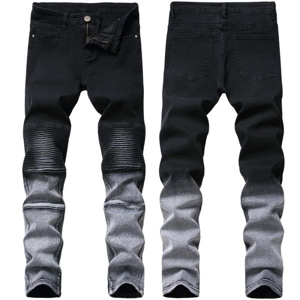 men's jeans 2021 pleated motorcycle pants black skinny fashion biker denim stretch trousers patchwork, Blue
men's jeans 2021 pleated motorcycle pants black skinny fashion biker denim stretch trousers patchwork, Blue