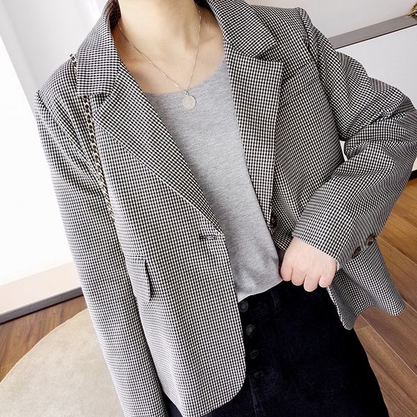 910289 korean style bird plaid small suit for women 2020 spring and autumn short plaid jacket jacket loose casual suit, White;black
910289 korean style bird plaid small suit for women 2020 spring and autumn short plaid jacket jacket loose casual suit, White;black