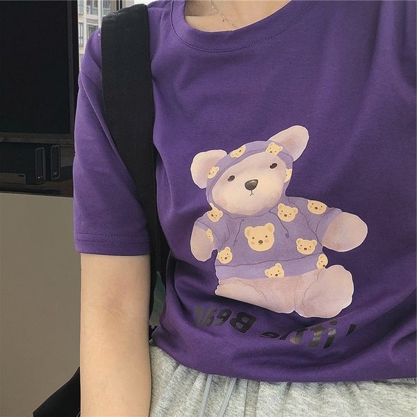 20 summer/purple/black/milk green cotton t-shirt cute baby bear round neck cotton t-shirt women's printed short-sleeved top, White
20 summer/purple/black/milk green cotton t-shirt cute baby bear round neck cotton t-shirt women's printed short-sleeved top, White