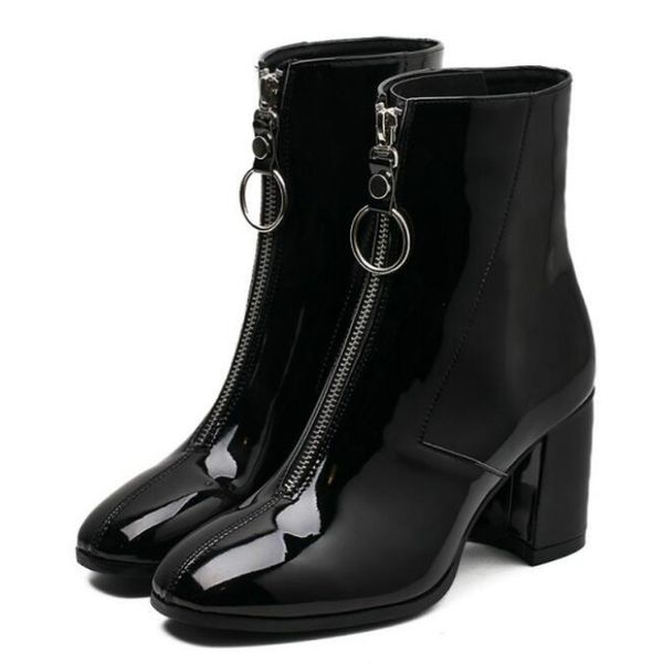 women shoes zipper boots woman front big zipper open botas mid-calf botines winter thick high heels patent leather booties, Black
women shoes zipper boots woman front big zipper open botas mid-calf botines winter thick high heels patent leather booties, Black