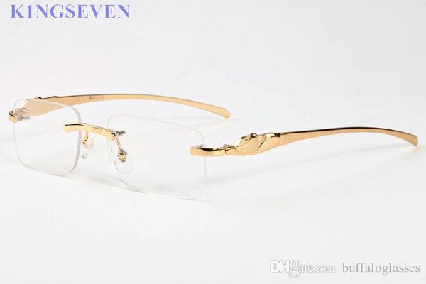 qulaity fashion sunglasses men women rimless buffalo horn glasses with red box case green clear lenses gold oculos gafas lunettes, White;black