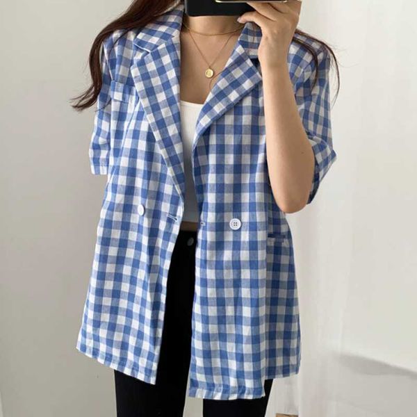 korean-style chic casual plaid turn down collar back patch design single button loose thin short-sleeved coats and jackets women, Black;brown
korean-style chic casual plaid turn down collar back patch design single button loose thin short-sleeved coats and jackets women, Black;brown