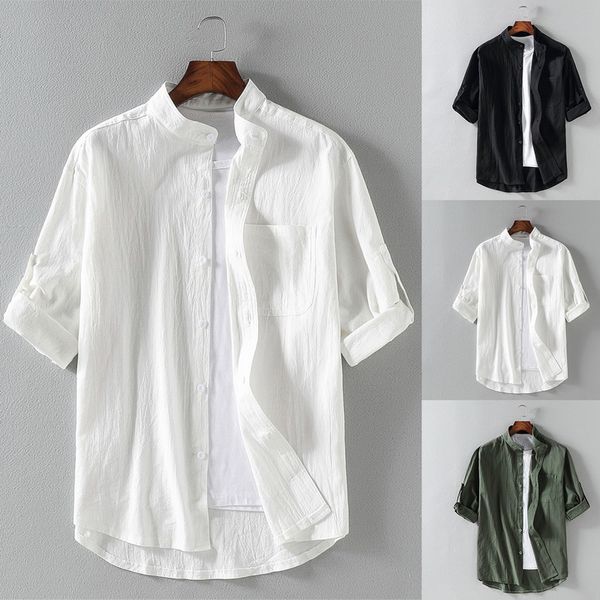 men's fashion loose short sleeve stand collar shirt 2020 summer new trend clothing chest pocket large size solid color shirt, White;black
men's fashion loose short sleeve stand collar shirt 2020 summer new trend clothing chest pocket large size solid color shirt, White;black