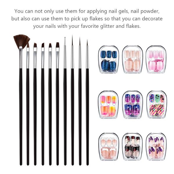 10pcs nail art brush set nail painting brushes for detailing striping blending dotting
10pcs nail art brush set nail painting brushes for detailing striping blending dotting