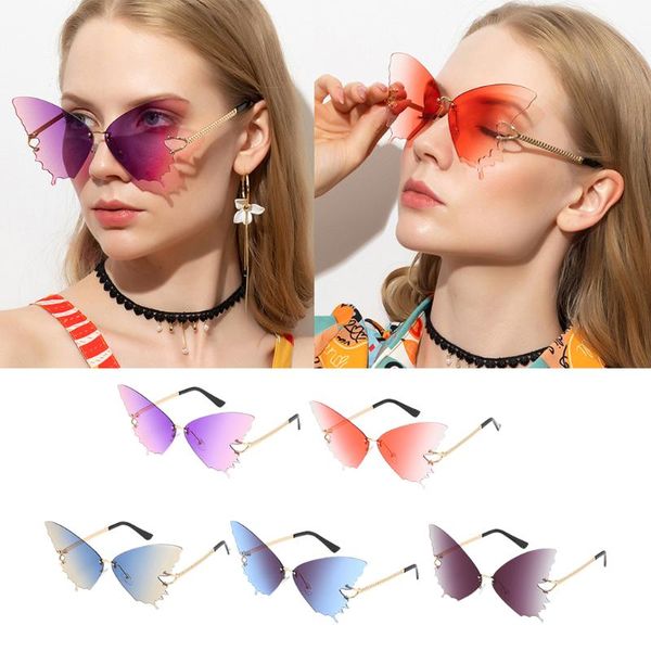 women large oversized butterfly lens sunglasses rimless metal frame uv400, White;black
women large oversized butterfly lens sunglasses rimless metal frame uv400, White;black
