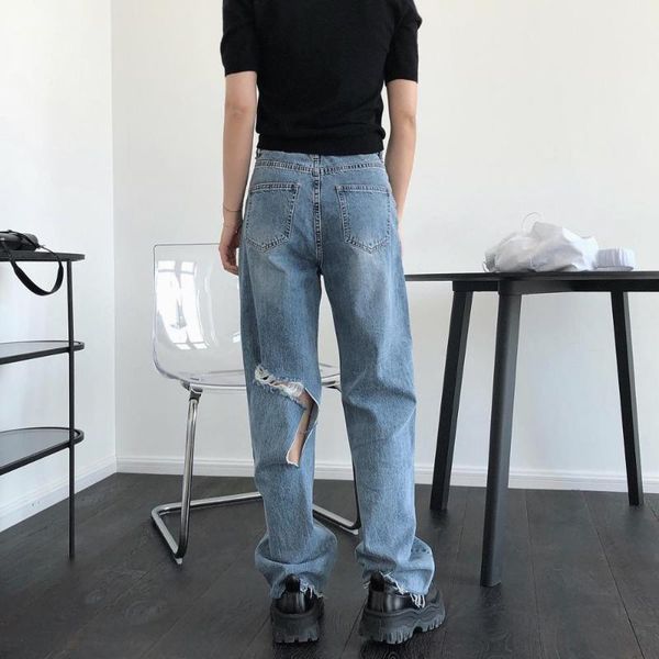 women tassel ripped hole denim jeans high-waist straight jeans for women 2020 spring summer vintage long pant, Blue
women tassel ripped hole denim jeans high-waist straight jeans for women 2020 spring summer vintage long pant, Blue