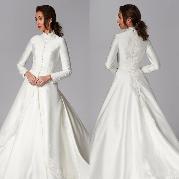 modest muslim a line wedding dresses long sleeves satin appliques country bridal gowns sweep train bohemian wedding dress, White
modest muslim a line wedding dresses long sleeves satin appliques country bridal gowns sweep train bohemian wedding dress, White