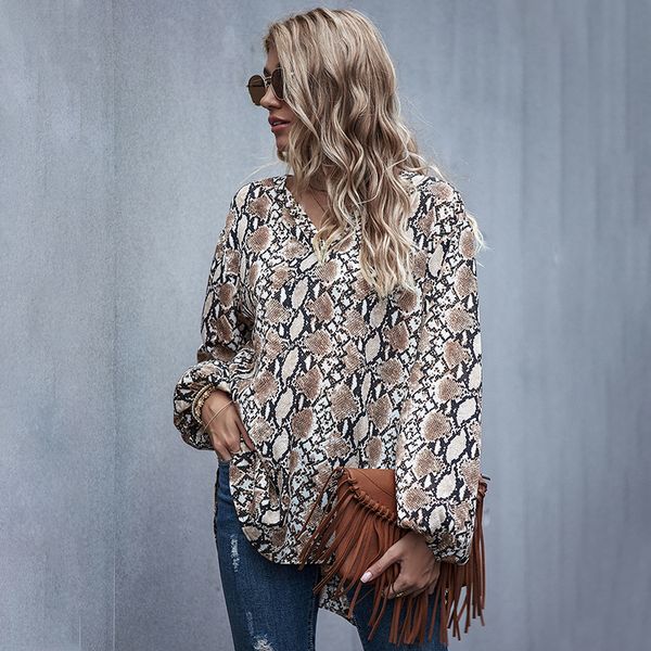 women blouses office lady shirts v-neck snake print lantern sleeve loose elegant highstreet, White
women blouses office lady shirts v-neck snake print lantern sleeve loose elegant highstreet, White