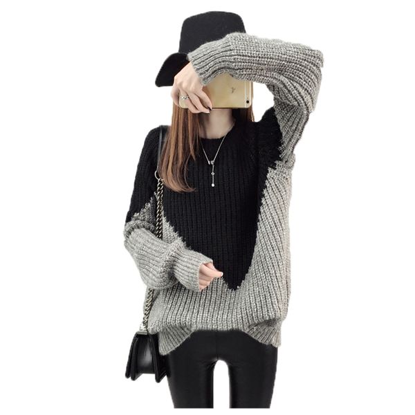 women's sweaters loose o-neck knit sweater women casual patchwork color pullovers 2021 arrival autumn and winter warm korean long sleev, White;black
women's sweaters loose o-neck knit sweater women casual patchwork color pullovers 2021 arrival autumn and winter warm korean long sleev, White;black