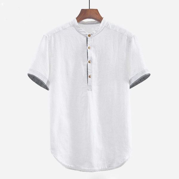 men's baggy solid cotton linen casual shirts men basic classic shirt male short sleeve stand collar single clothing plus size, White;black 
men's baggy solid cotton linen casual shirts men basic classic shirt male short sleeve stand collar single clothing plus size, White;black