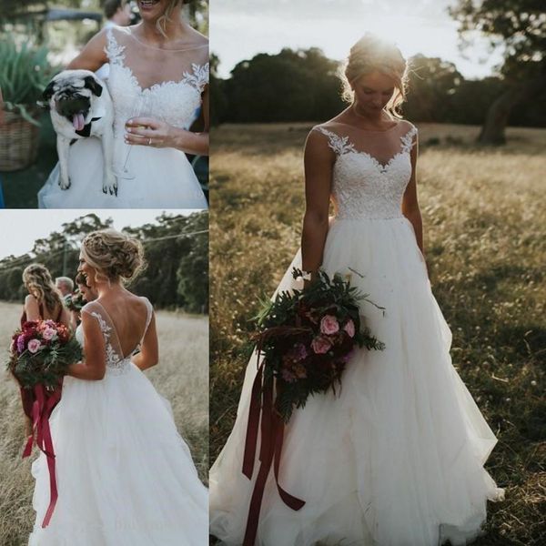 country style wedding dresses scoop sheer neck illusion 2021 lace appliques a line bridal gowns plus size backless robes de mariee z10, White
country style wedding dresses scoop sheer neck illusion 2021 lace appliques a line bridal gowns plus size backless robes de mariee z10, White