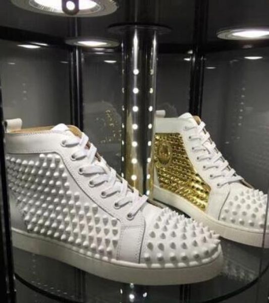 gold white hi studded spikes casual flats red bottom luxury shoes for men and women party designer sneakers split lovers genuine leather, Black
gold white hi studded spikes casual flats red bottom luxury shoes for men and women party designer sneakers split lovers genuine leather, Black