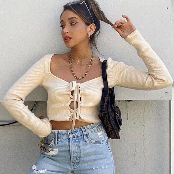 hollow out bandage low-neck crop long sleeve ribbed simple drawstring stretchy solid club wear fashion t shirts, White
hollow out bandage low-neck crop long sleeve ribbed simple drawstring stretchy solid club wear fashion t shirts, White