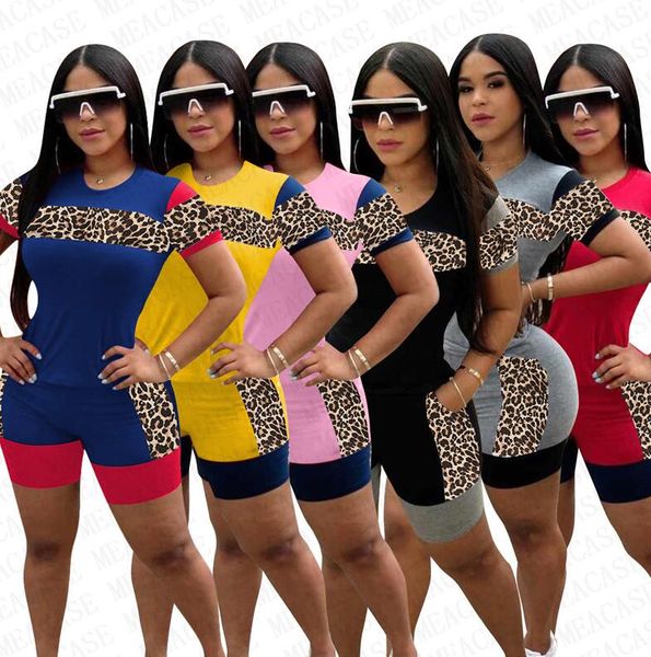 women tracksuit designer leopard printing patchwork color short sleeve t shirt shorts two piece set outfits fashion sports suit d72205, White
women tracksuit designer leopard printing patchwork color short sleeve t shirt shorts two piece set outfits fashion sports suit d72205, White
