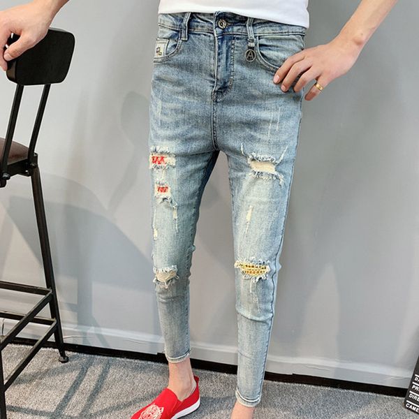 spring autumn 2020 trendy men's ripped hole skinny jeans men social people spirit guy pants same paragraph ankle length pants, Blue
spring autumn 2020 trendy men's ripped hole skinny jeans men social people spirit guy pants same paragraph ankle length pants, Blue
