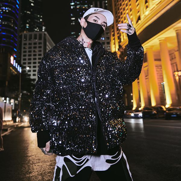 men's down & parkas winter thickened cotton sequin reflective jacket coat couple street hip hop warm parka women's windbreaker, Black
men's down & parkas winter thickened cotton sequin reflective jacket coat couple street hip hop warm parka women's windbreaker, Black