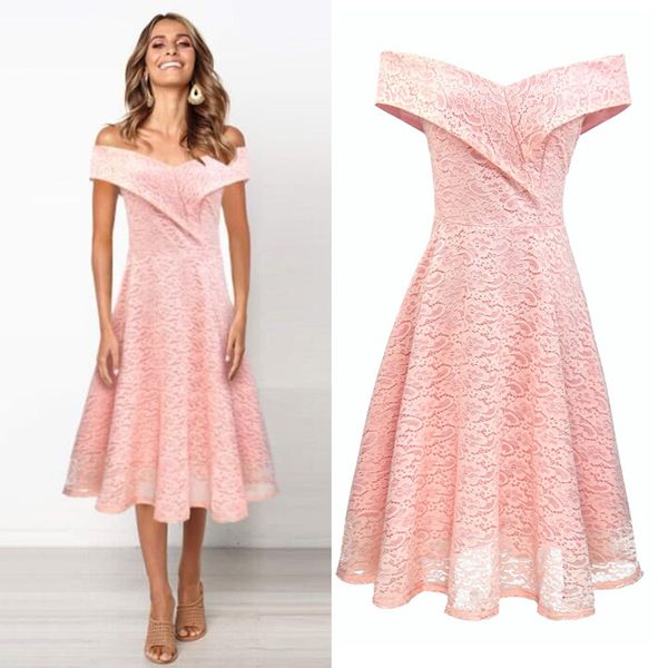 slash neck lace dresses women dress elegant off the shoulder short sleeve sweet bridesmaid party a-line dress lady vestidos, Black;gray 
slash neck lace dresses women dress elegant off the shoulder short sleeve sweet bridesmaid party a-line dress lady vestidos, Black;gray