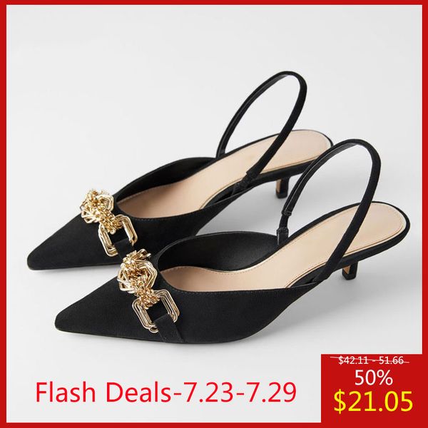 women high heels shoes 2020 new spring summer pointed toe metal decoration mid-low heel sandals women size 34-41, Black
women high heels shoes 2020 new spring summer pointed toe metal decoration mid-low heel sandals women size 34-41, Black