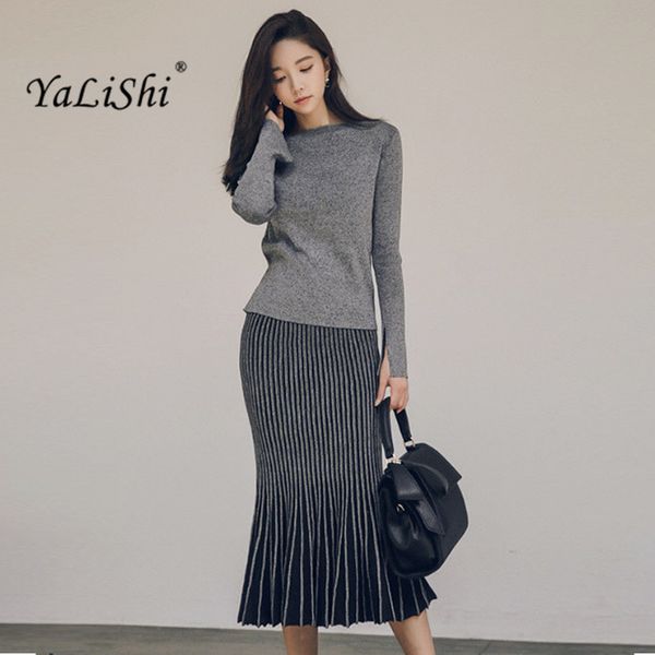 2 piece women dress 2020 autumn winter elastic knitting dresses long sleeves o-neck pleated dress bandage bodycon sweater, Black;gray
2 piece women dress 2020 autumn winter elastic knitting dresses long sleeves o-neck pleated dress bandage bodycon sweater, Black;gray