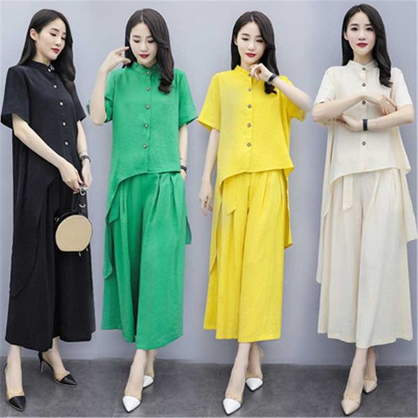summer 2020 fashion new silk and linen two-piece female literary irregular short-sleeved + loose wide-leg pants suit tide, White
summer 2020 fashion new silk and linen two-piece female literary irregular short-sleeved + loose wide-leg pants suit tide, White