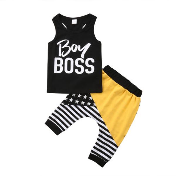new arrival baby boys casual clothes sets boy boss printed t-shirt + striped cotton harem pants outfits clothes sets, White
new arrival baby boys casual clothes sets boy boss printed t-shirt + striped cotton harem pants outfits clothes sets, White