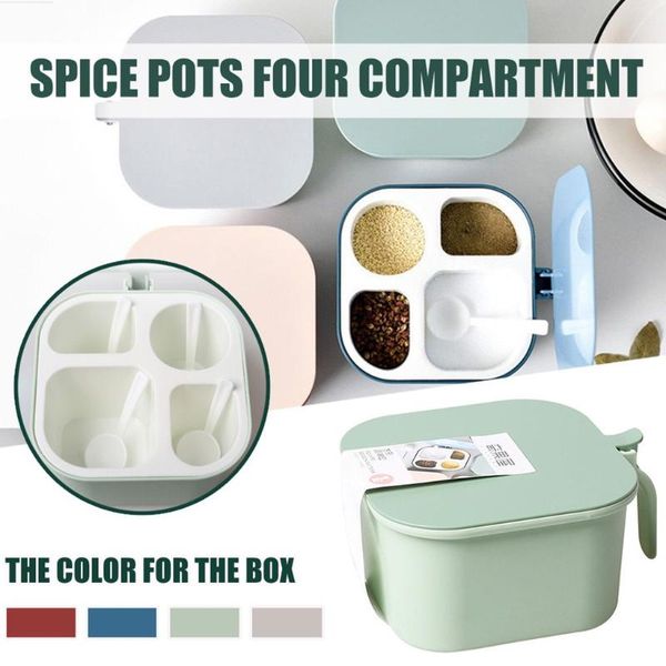 plastic spice pots four compartment condiment storage container multi-grid spice jar round storage box with cover and spoon
plastic spice pots four compartment condiment storage container multi-grid spice jar round storage box with cover and spoon