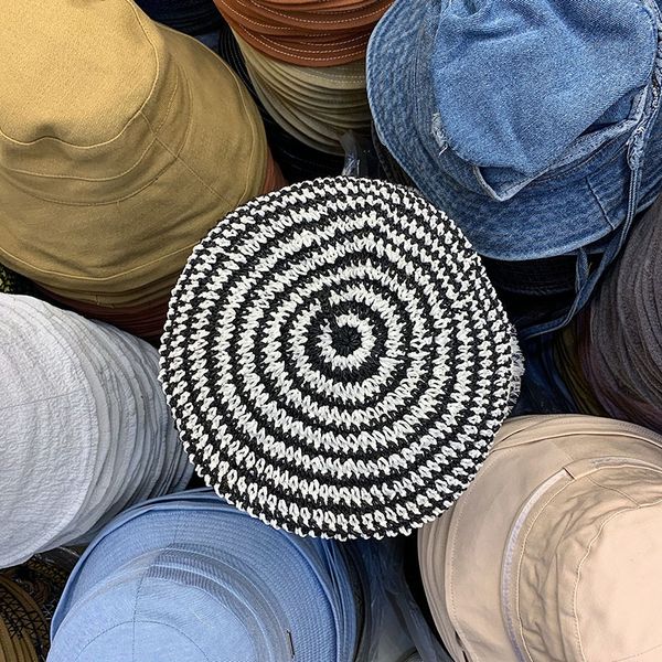 black and white woven summer fashion decorative bud straw hat beret straw hat female all-match new pumpkin beret, Blue;gray
black and white woven summer fashion decorative bud straw hat beret straw hat female all-match new pumpkin beret, Blue;gray