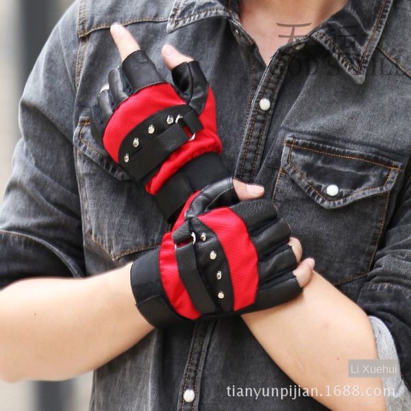 men's leather warm outdoor sports warm half finger outdoor sports rivet mesh sheepskin gloves 13013, Black
men's leather warm outdoor sports warm half finger outdoor sports rivet mesh sheepskin gloves 13013, Black
