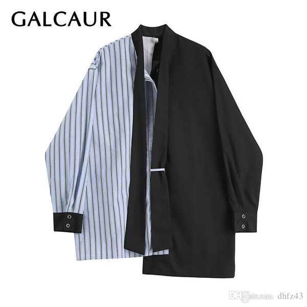 galcaur vintage patchwork striped hit color women's shirt v neck long sleeve oversize loose irregular blouse female new 2020, White
galcaur vintage patchwork striped hit color women's shirt v neck long sleeve oversize loose irregular blouse female new 2020, White