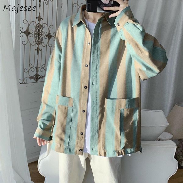 men shirts male wide-striped panelled long sleeve loose trendy korean chic streetwear clothes leisure all-match pockets ins, White;black
men shirts male wide-striped panelled long sleeve loose trendy korean chic streetwear clothes leisure all-match pockets ins, White;black