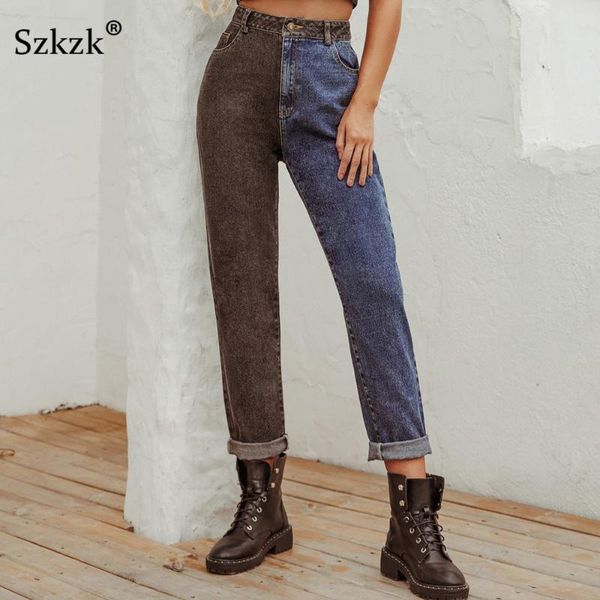 szkzk patchwork high waist straight leg jeans with pockets 2020 ladies trousers casual loose color block denim jean pants, Blue
szkzk patchwork high waist straight leg jeans with pockets 2020 ladies trousers casual loose color block denim jean pants, Blue
