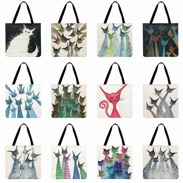 women shoulder bag watercolor whimsical cat printed tote bag foldable shopping linen febric casual tote reusable beach
women shoulder bag watercolor whimsical cat printed tote bag foldable shopping linen febric casual tote reusable beach