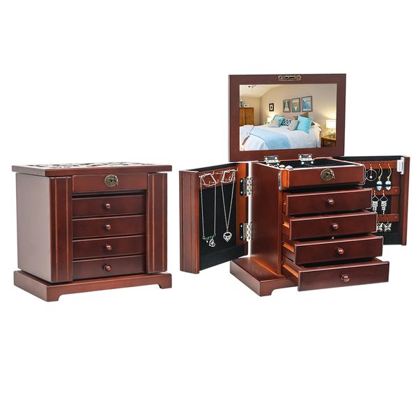 4 drawers 5 layers wooden jewelry box carved belt with double door home dresser jewelry storage cabinet brown
4 drawers 5 layers wooden jewelry box carved belt with double door home dresser jewelry storage cabinet brown