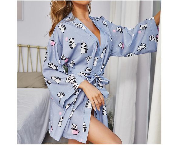 women nightwear sleeping lace-up shirt patchwork deep v-neck long sleeve night bedroom panda printed bathrobe clothes, Black;red
women nightwear sleeping lace-up shirt patchwork deep v-neck long sleeve night bedroom panda printed bathrobe clothes, Black;red