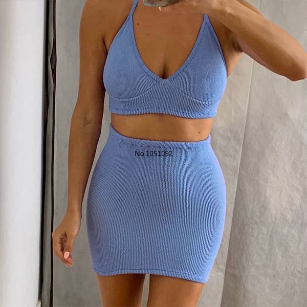 cropped skirt two pieces set short sleeve halter v-neck and mini skirts slim elastic summer sets solid color, White
cropped skirt two pieces set short sleeve halter v-neck and mini skirts slim elastic summer sets solid color, White