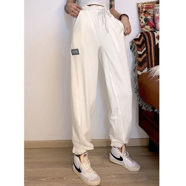 pockets sweatpants women cotton casual letter print high waisted pants 2020 fashion flat solid white/black slim streetwear, Black;white
pockets sweatpants women cotton casual letter print high waisted pants 2020 fashion flat solid white/black slim streetwear, Black;white