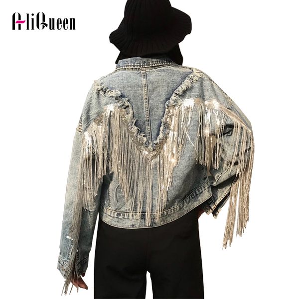 chaquetas mujer 2020 autumn streetwear denim jacket women sequins chain tassel veste femme retro loose short jeans coats outwear, Black;brown
chaquetas mujer 2020 autumn streetwear denim jacket women sequins chain tassel veste femme retro loose short jeans coats outwear, Black;brown