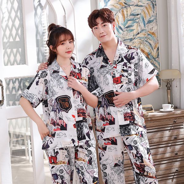 men's sleepwear style pajamas female summer short sleeve thin viscose couples tracksuit plus-sized graffiti model silk, Black;brown
men's sleepwear style pajamas female summer short sleeve thin viscose couples tracksuit plus-sized graffiti model silk, Black;brown