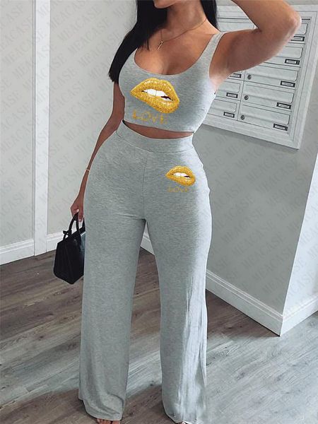 women two pieces outfits designer lip letters print vest sleeveless t shirt crop loose pants tracksuit casual sports suit d72701, Gray
women two pieces outfits designer lip letters print vest sleeveless t shirt crop loose pants tracksuit casual sports suit d72701, Gray