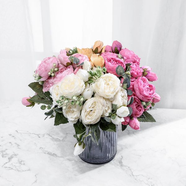 30cm silk peony artificial flowers bouquet 5 big head and 4 bud fake rose flowers for home party wedding decoration
30cm silk peony artificial flowers bouquet 5 big head and 4 bud fake rose flowers for home party wedding decoration