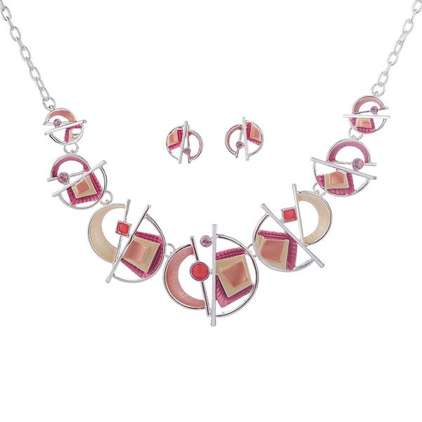 jewelry set trendy geometric women costume jewelry sets french romantic pink crystal enamel pendant necklace earrings for woman, Silver
jewelry set trendy geometric women costume jewelry sets french romantic pink crystal enamel pendant necklace earrings for woman, Silver