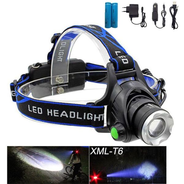 Led Xm-l T6 Headlamp Headlight Rechargeable Head Light Lamp+ 2*18560 Battery + Charger +car Charger + Usb Cable