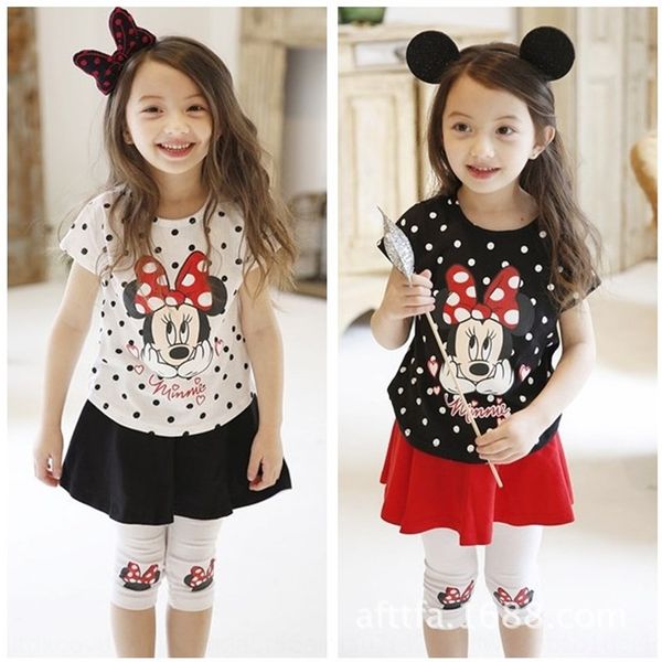 clothing polka dot mn suit girls' casual children's t-shirt children's clothing two-piece suit t-shirt + skirt pants