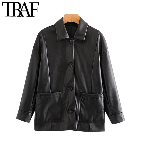 traf women fashion faux leather button-up loose jacket coat vintage long sleeve pockets female outerwear chic, Black
traf women fashion faux leather button-up loose jacket coat vintage long sleeve pockets female outerwear chic, Black