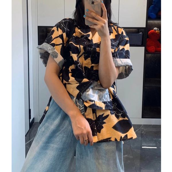 7.6 2020 new tide casual holiday floral print shirt vintage loose short sleeve contrast color lapel linen cotton blouse, White
7.6 2020 new tide casual holiday floral print shirt vintage loose short sleeve contrast color lapel linen cotton blouse, White