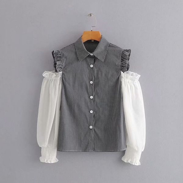 m6775-korean women's wear shirt 2020 spring and summer new lapel black and white plaid stitching off-shoulder shirt for women
m6775-korean women's wear shirt 2020 spring and summer new lapel black and white plaid stitching off-shoulder shirt for women