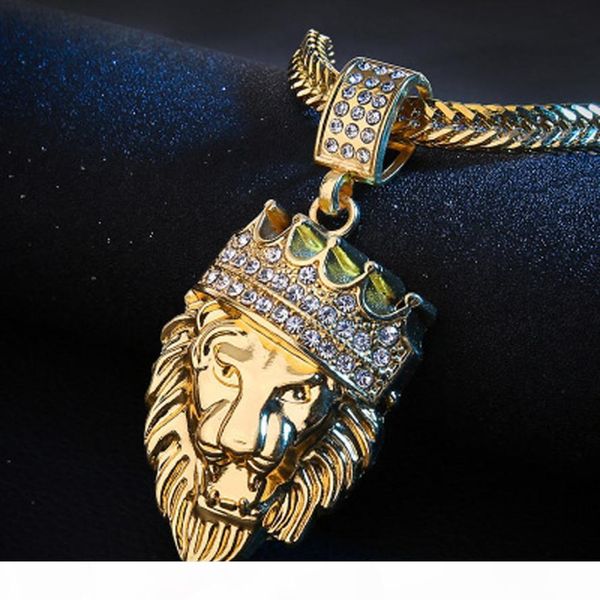 

fashion mens necklace personality full iced out rhinestone lion tag cuban chain pendant necklace delicate jewelry gift oct9, Silver